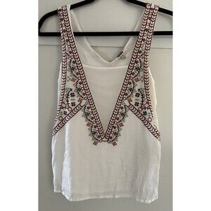 Gimmicks by BKE White Boho Embroidered Tank Top Sleeveless Bohemian Style Sz S